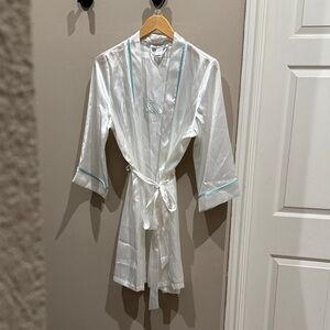 Bride White Satin Robe with Blue Trim